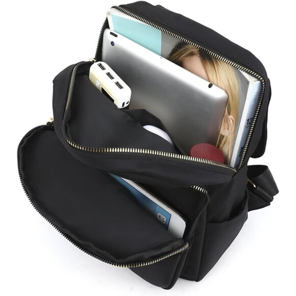 Mini Nylon Backpack for Women Lightweight Travel Purse D Black Small Trendy Bag - Picture 6 of 7